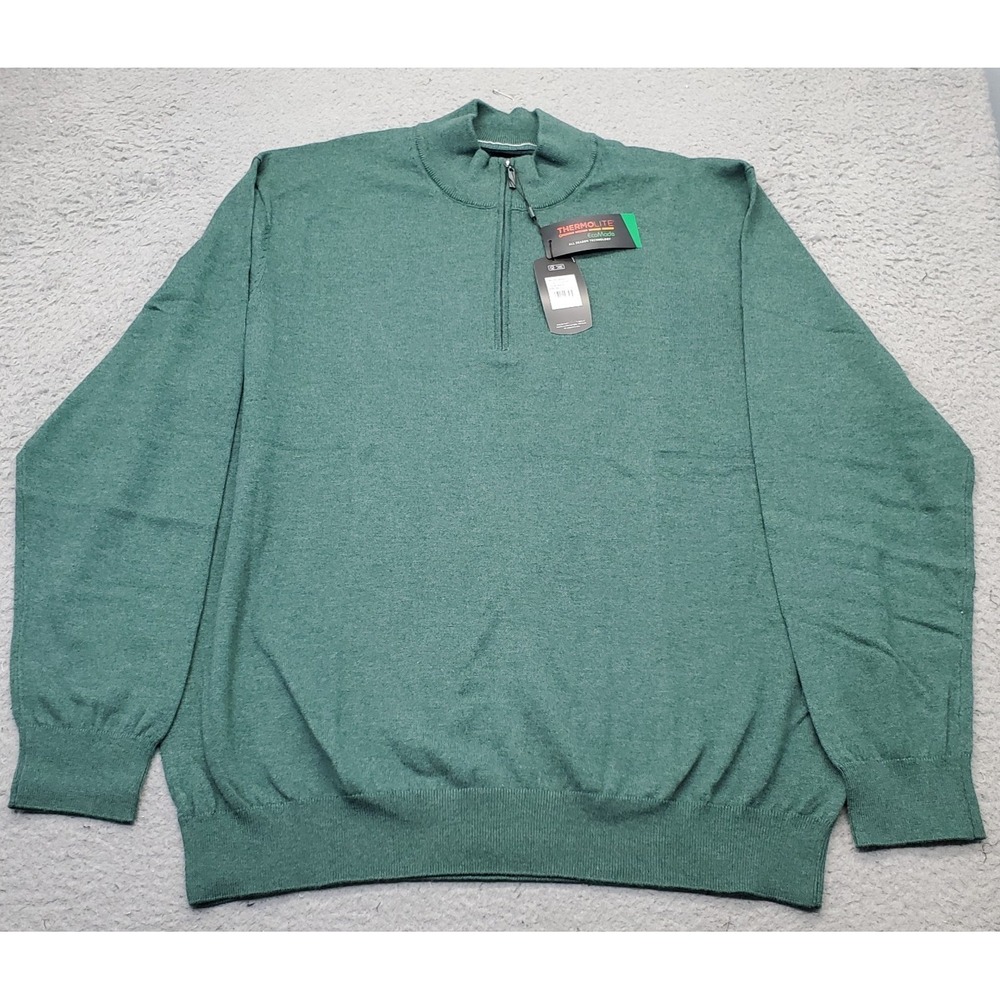 Greg Norman Golf Sweater Mens XXL Green Knitted Performance Long Sleeve 1/4 Zip